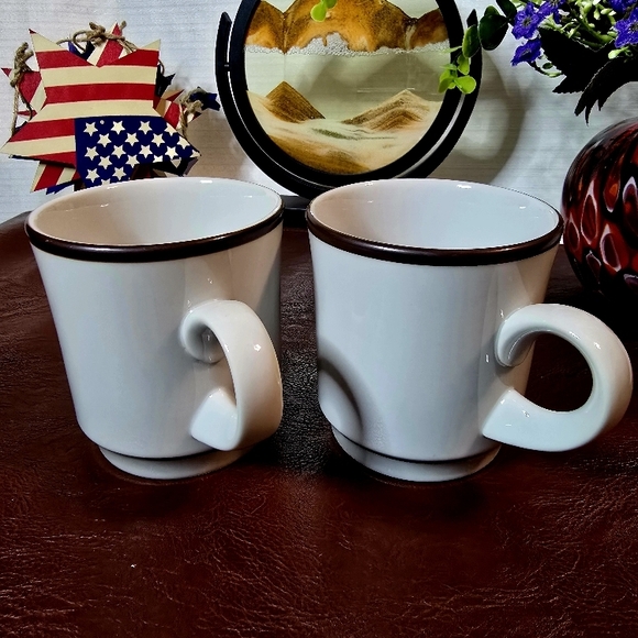 Other - White Ceramic Mugs with Brown Rim